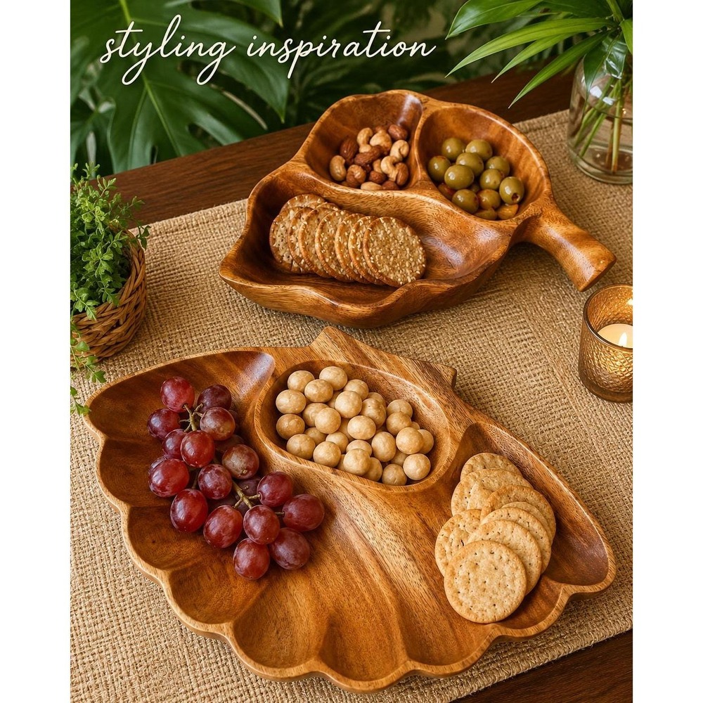 Vintage Monkey Pod Wood Trays Set Woods of Hawaii Dolphin Clam Shell Leaf MCM